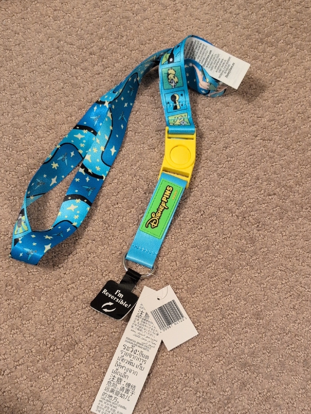 Disney Pins Tinkerbell Reversible Kids Lanyard with Star Design